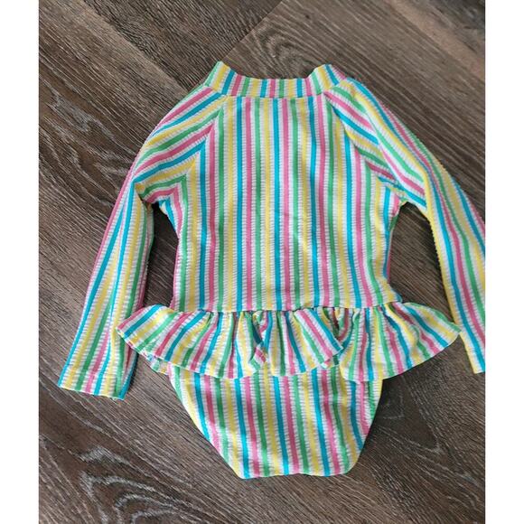 Little Me Striped Baby Girl One Piece Long Sleeve Swimsuit size 3-6 Months #3 - Picture 2 of 4